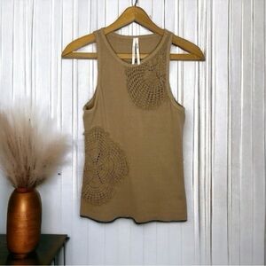 Anthropologie Taupe Lace Ribbed Knit
Crochet Boho Beachy Tank Top